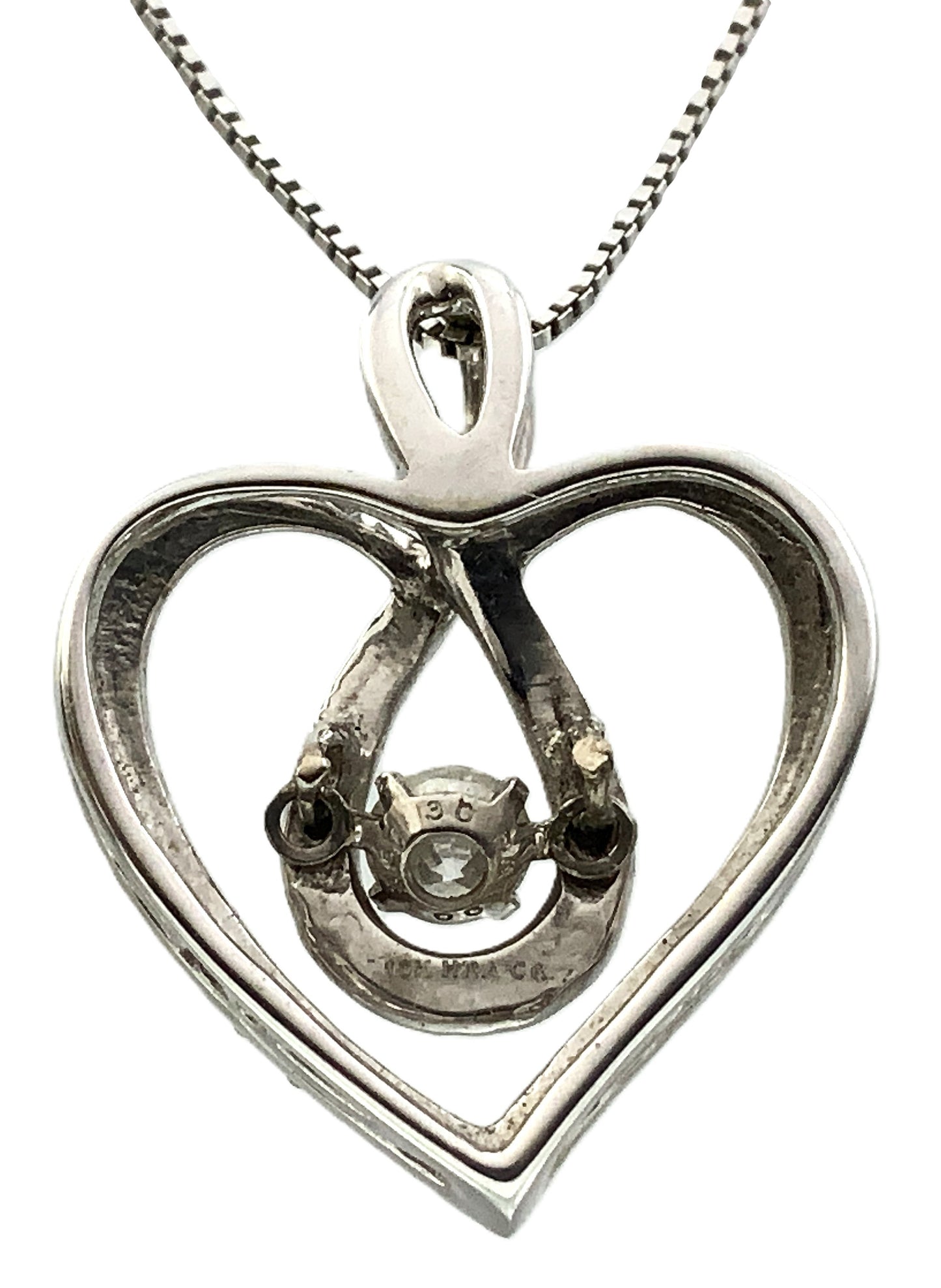 10K White Gold Box Link Chain 19in x 1mm Necklace .33 Total Carats Diamonds Infinity Loop Heart Charm Pendant AU389