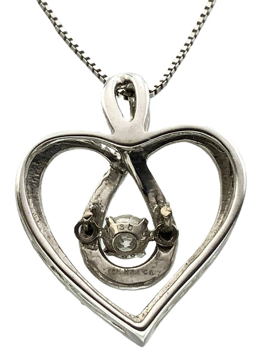 10K White Gold Box Link Chain 19in x 1mm Necklace .33 Total Carats Diamonds Infinity Loop Heart Charm Pendant AU389