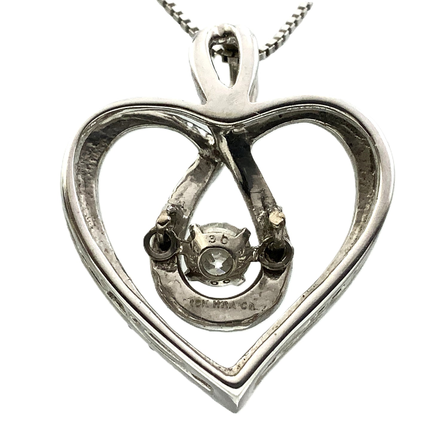 10K White Gold Box Link Chain 19in x 1mm Necklace .33 Total Carats Diamonds Infinity Loop Heart Charm Pendant AU389