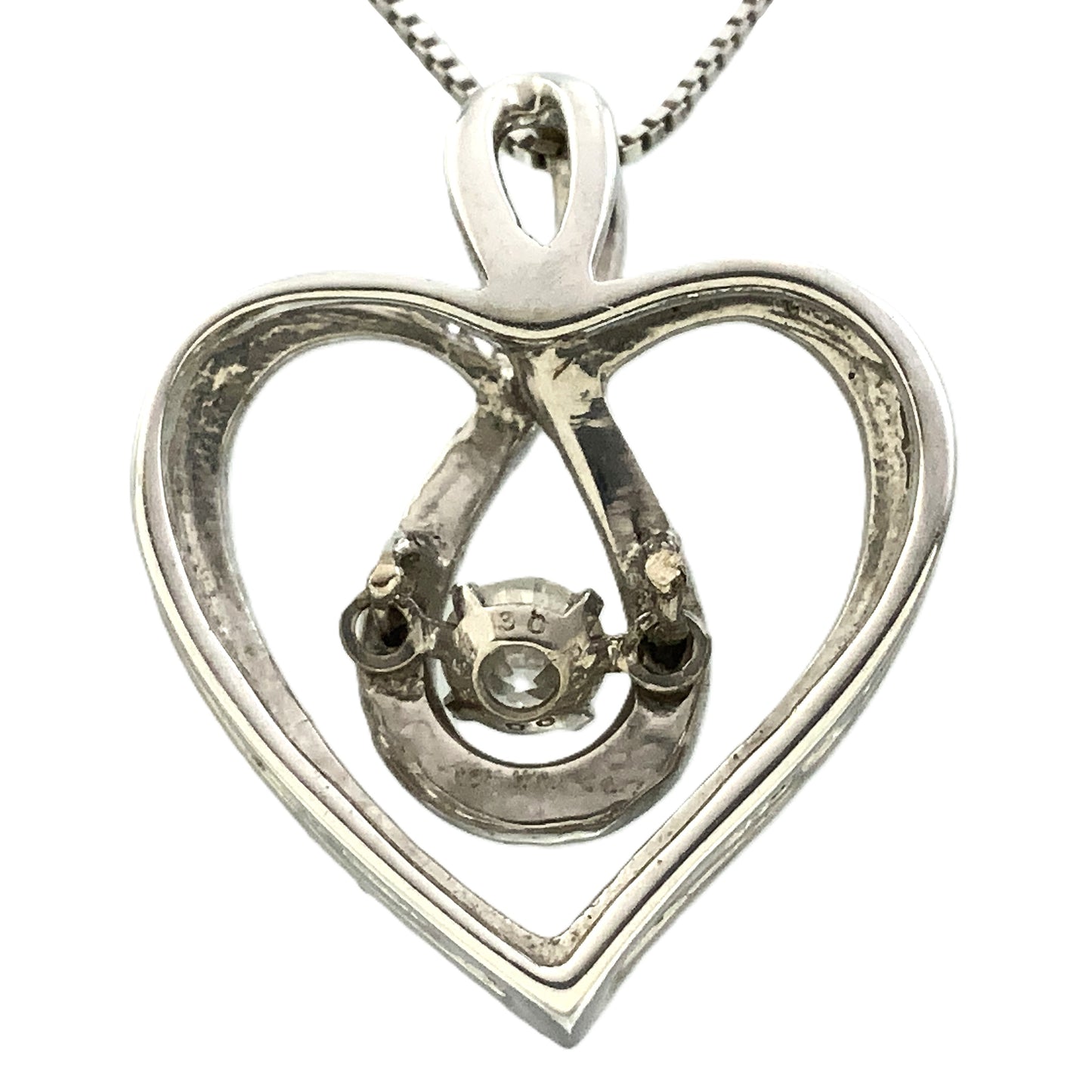 10K White Gold Box Link Chain 19in x 1mm Necklace .33 Total Carats Diamonds Infinity Loop Heart Charm Pendant AU389