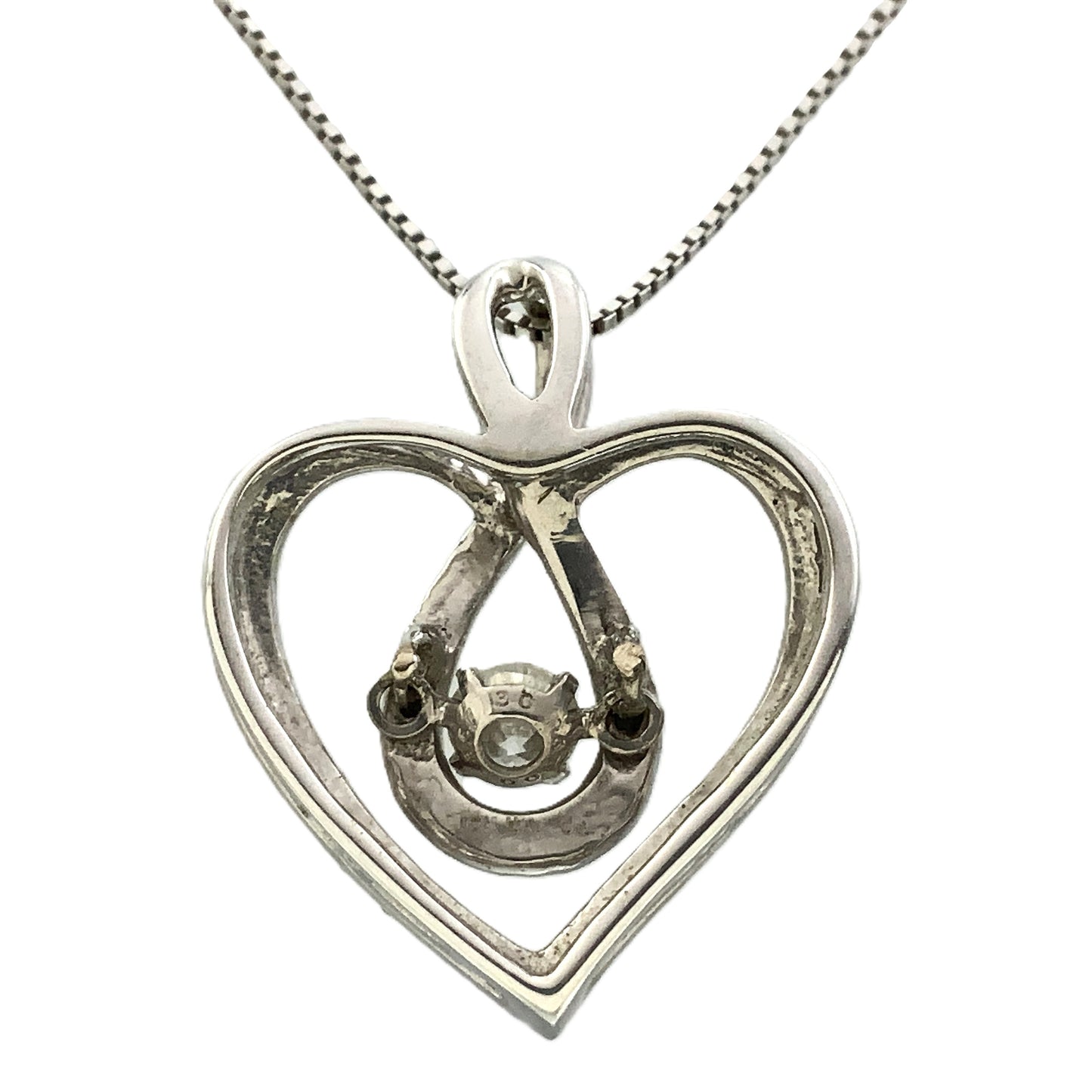 10K White Gold Box Link Chain 19in x 1mm Necklace .33 Total Carats Diamonds Infinity Loop Heart Charm Pendant AU389