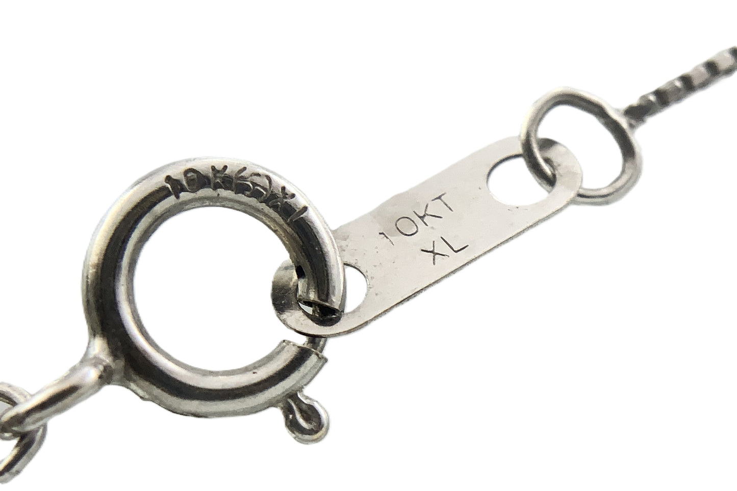 10K White Gold Box Link Chain 19in x 1mm Necklace .33 Total Carats Diamonds Infinity Loop Heart Charm Pendant AU389