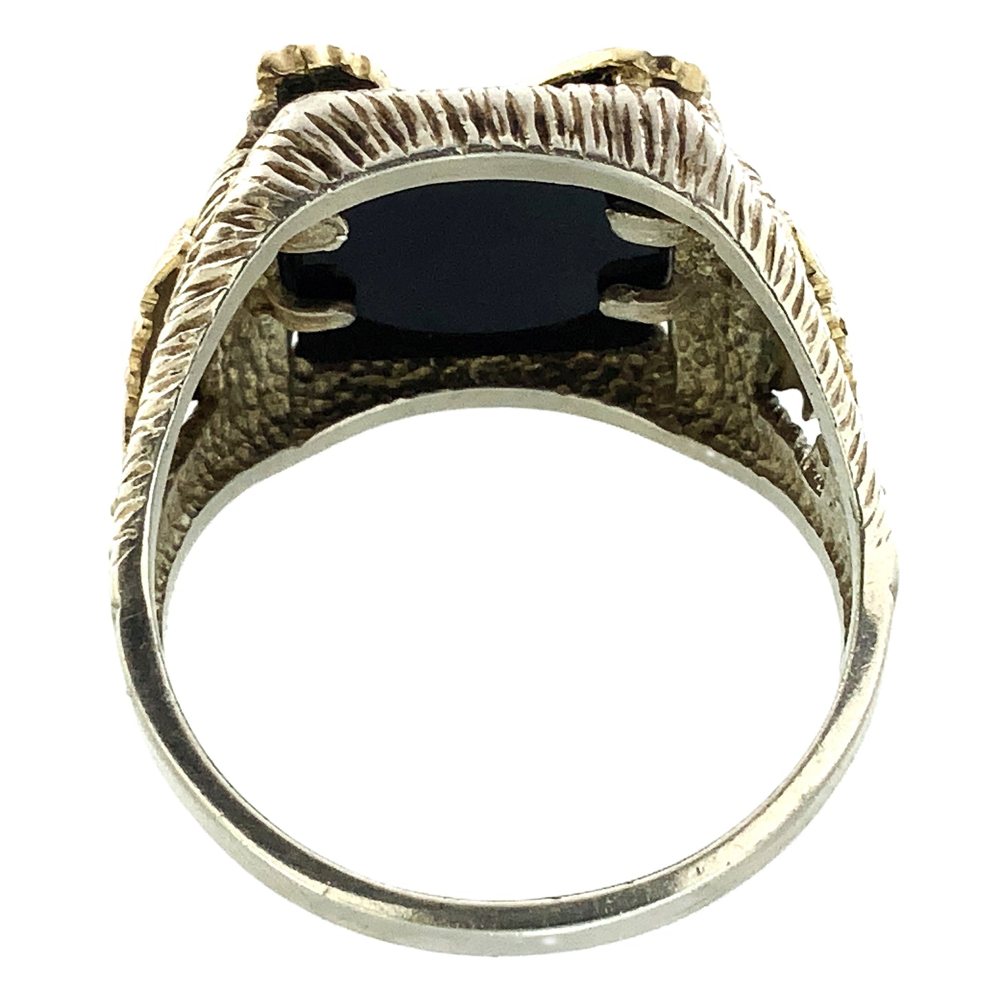 10K Gold Eagle Atop Black Onyx and 12K Leaves Silver 925 Size 10.5 Men's Ring AU392