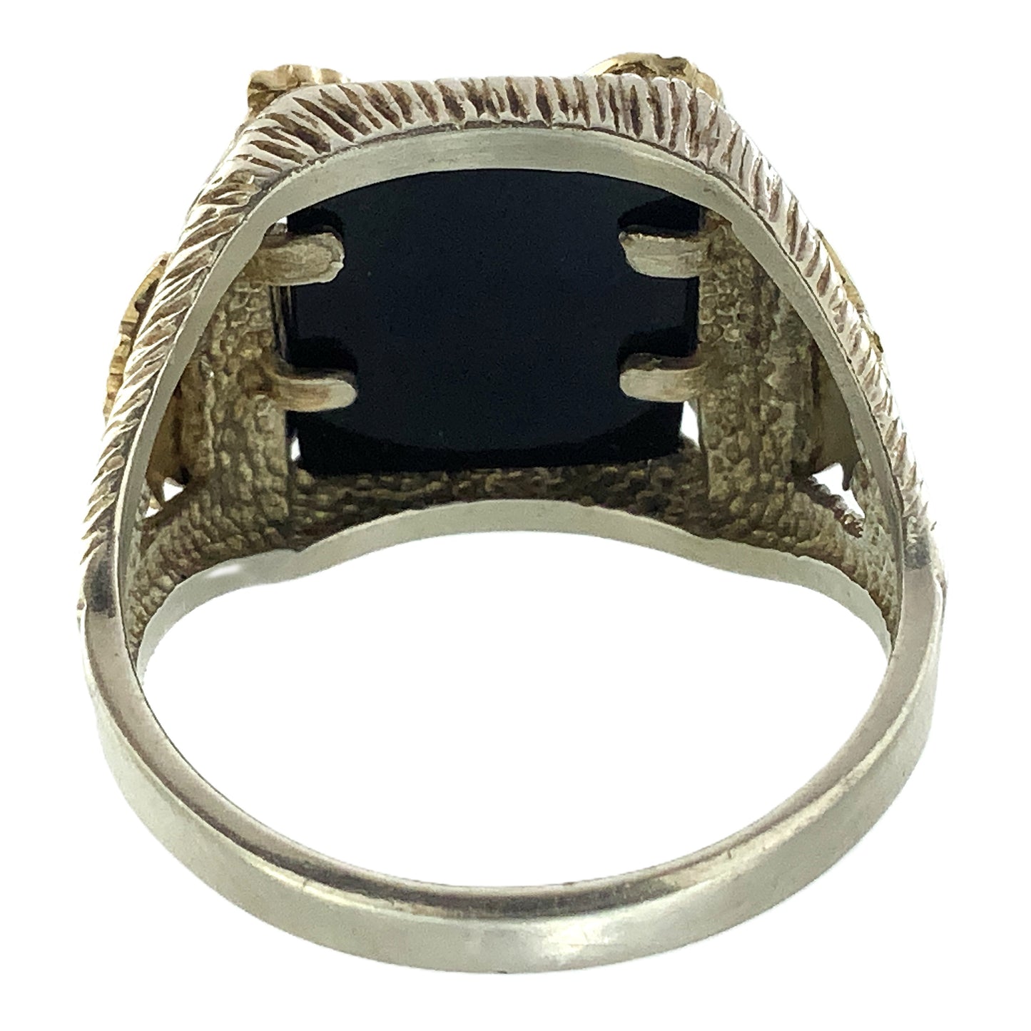 10K Gold Eagle Atop Black Onyx and 12K Leaves Silver 925 Size 10.5 Men's Ring AU392