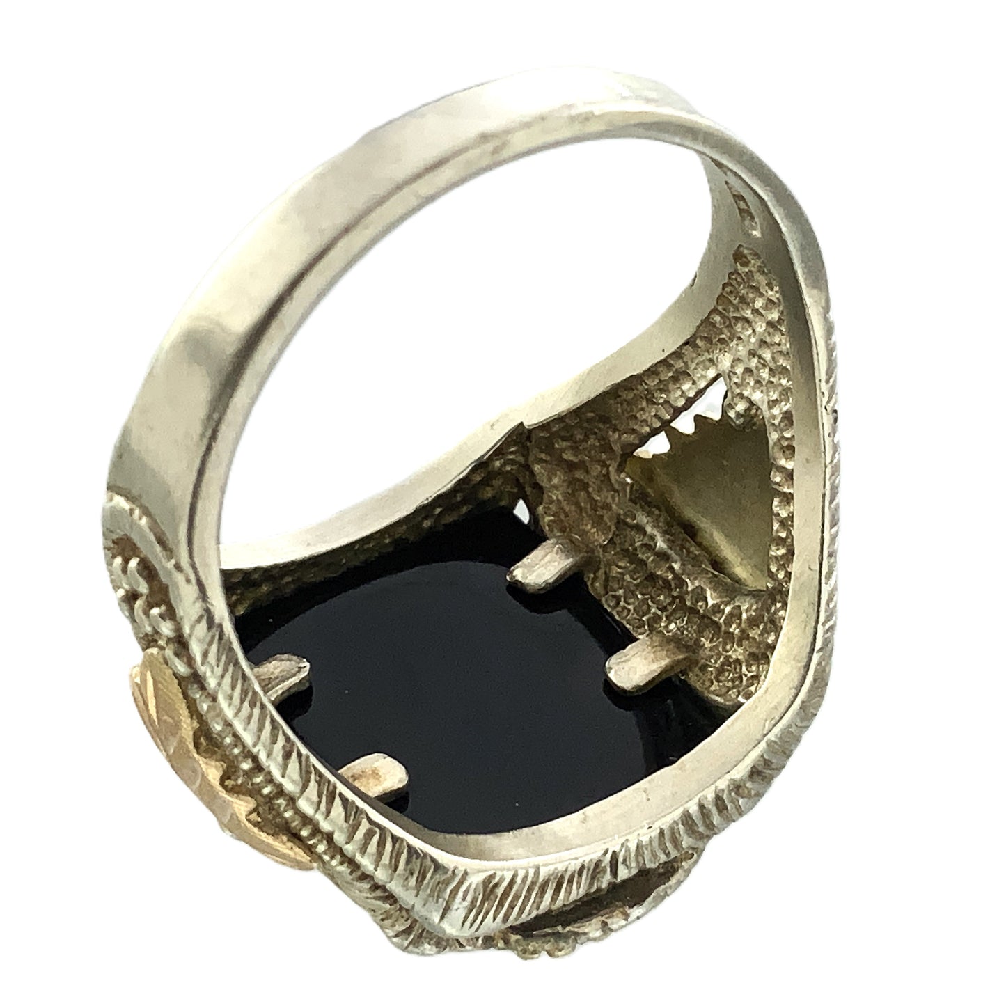 10K Gold Eagle Atop Black Onyx and 12K Leaves Silver 925 Size 10.5 Men's Ring AU392