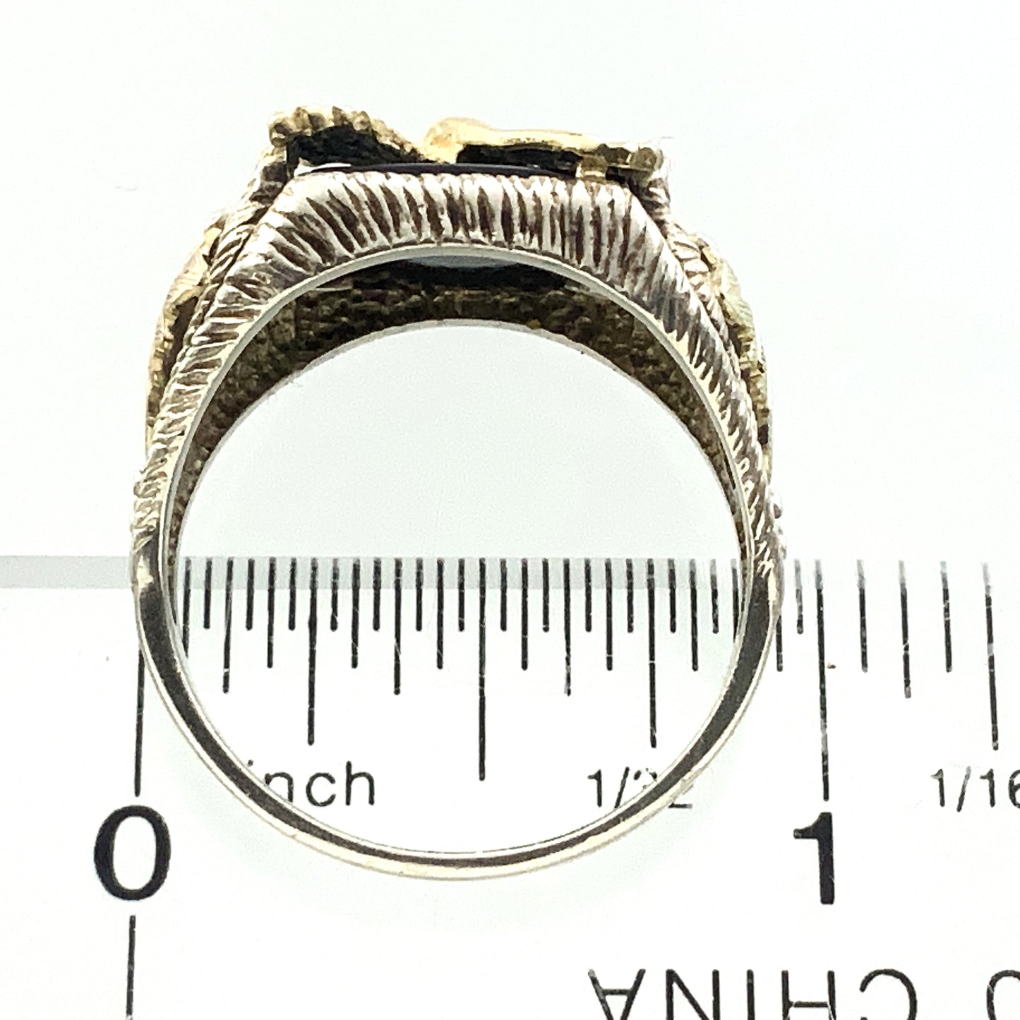 10K Gold Eagle Atop Black Onyx and 12K Leaves Silver 925 Size 10.5 Men's Ring AU392