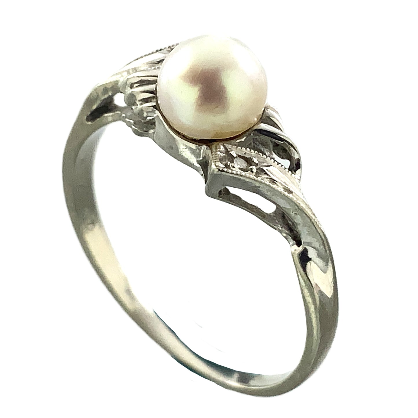 10K White Gold Solitaire Pearl Size 6.75 Ring AU393