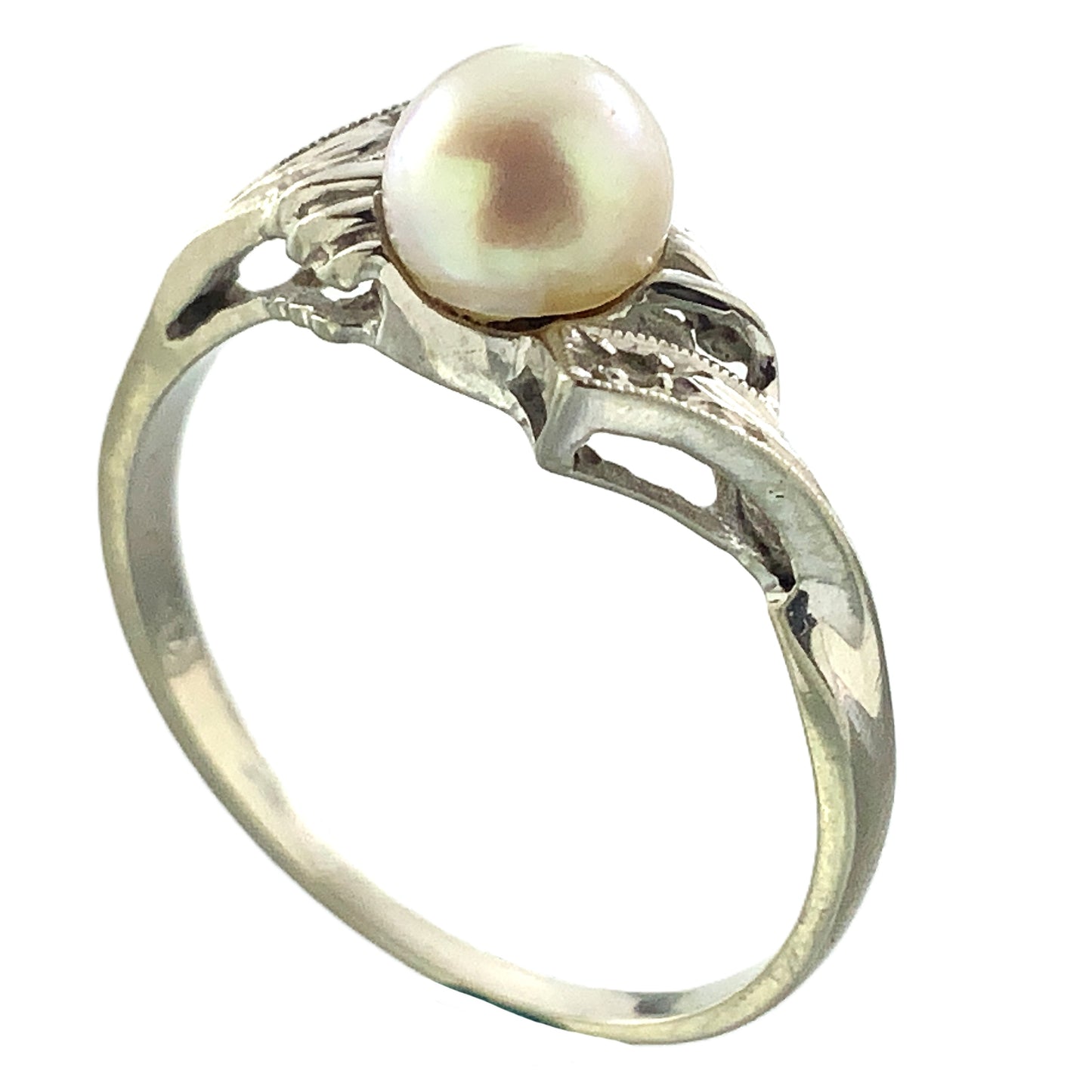 10K White Gold Solitaire Pearl Size 6.75 Ring AU393
