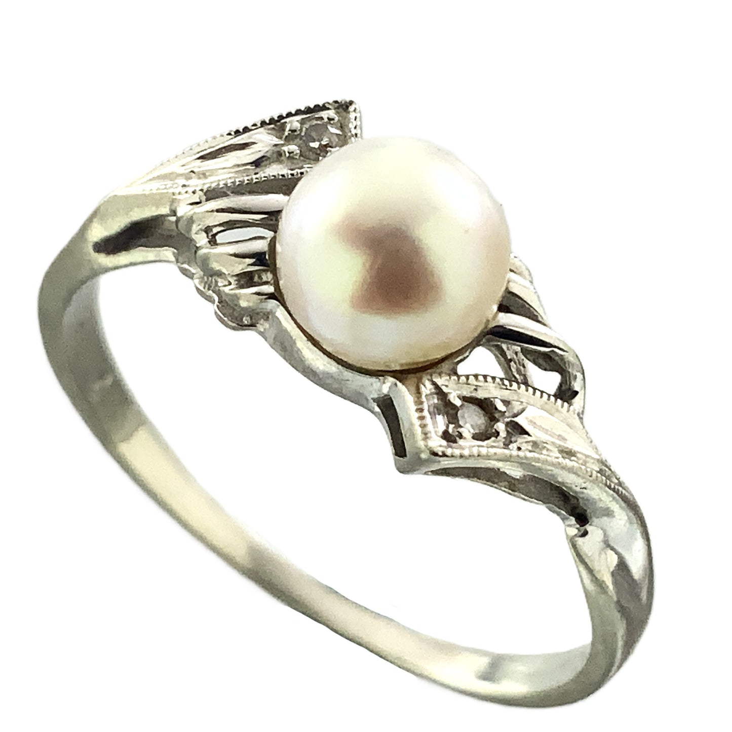 10K White Gold Solitaire Pearl Size 6.75 Ring AU393
