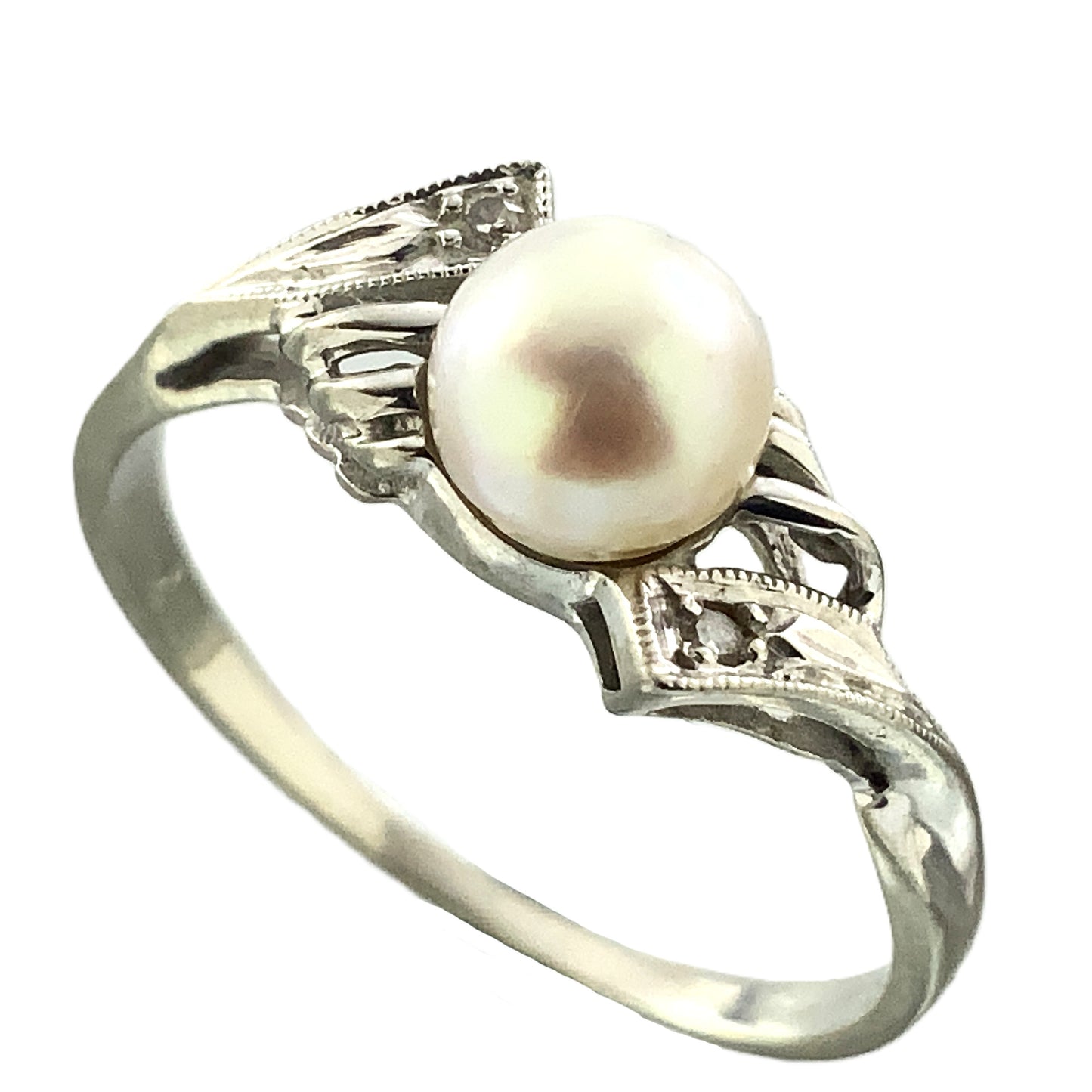 10K White Gold Solitaire Pearl Size 6.75 Ring AU393