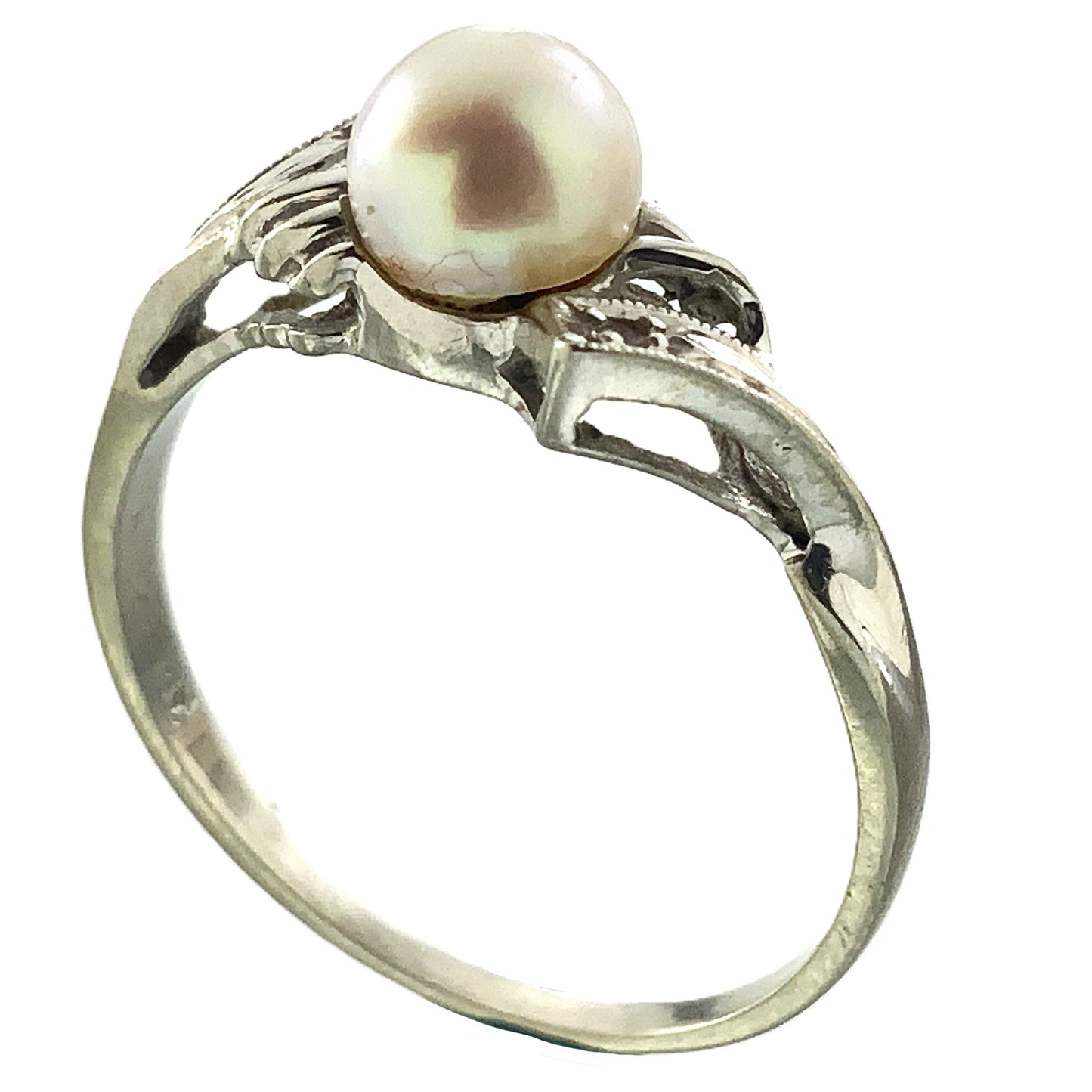 10K White Gold Solitaire Pearl Size 6.75 Ring AU393