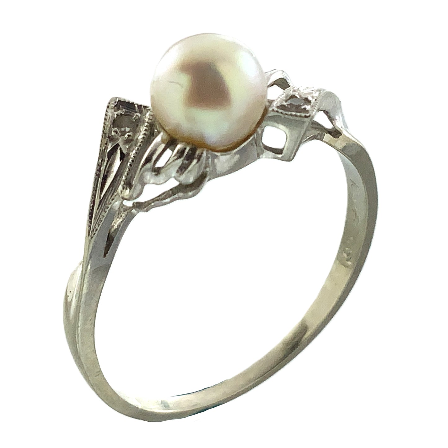 10K White Gold Solitaire Pearl Size 6.75 Ring AU393