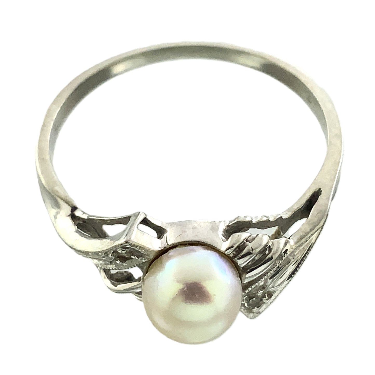 10K White Gold Solitaire Pearl Size 6.75 Ring AU393