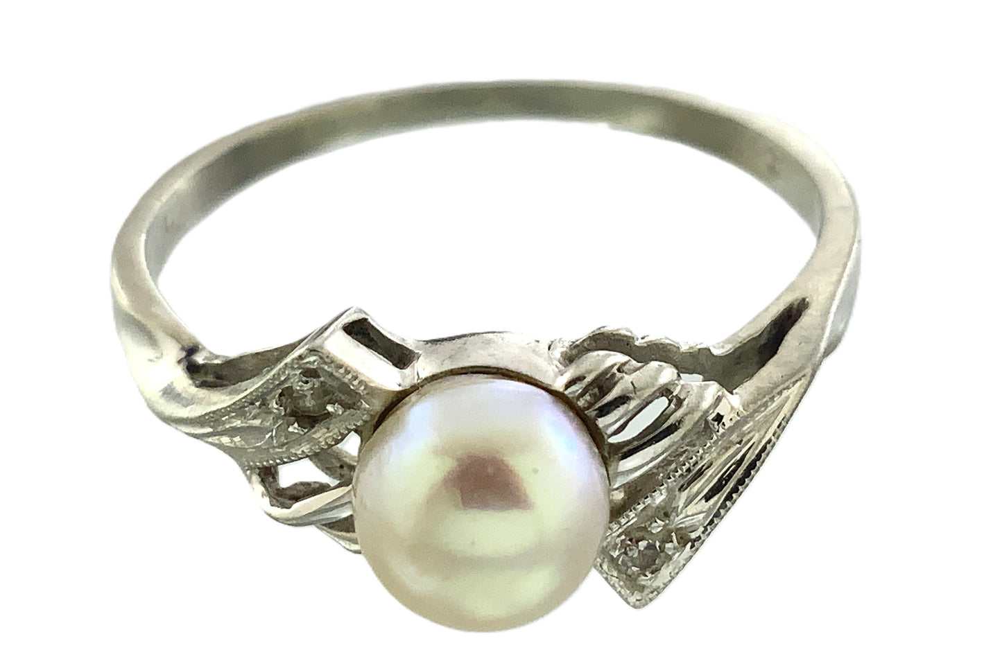 10K White Gold Solitaire Pearl Size 6.75 Ring AU393