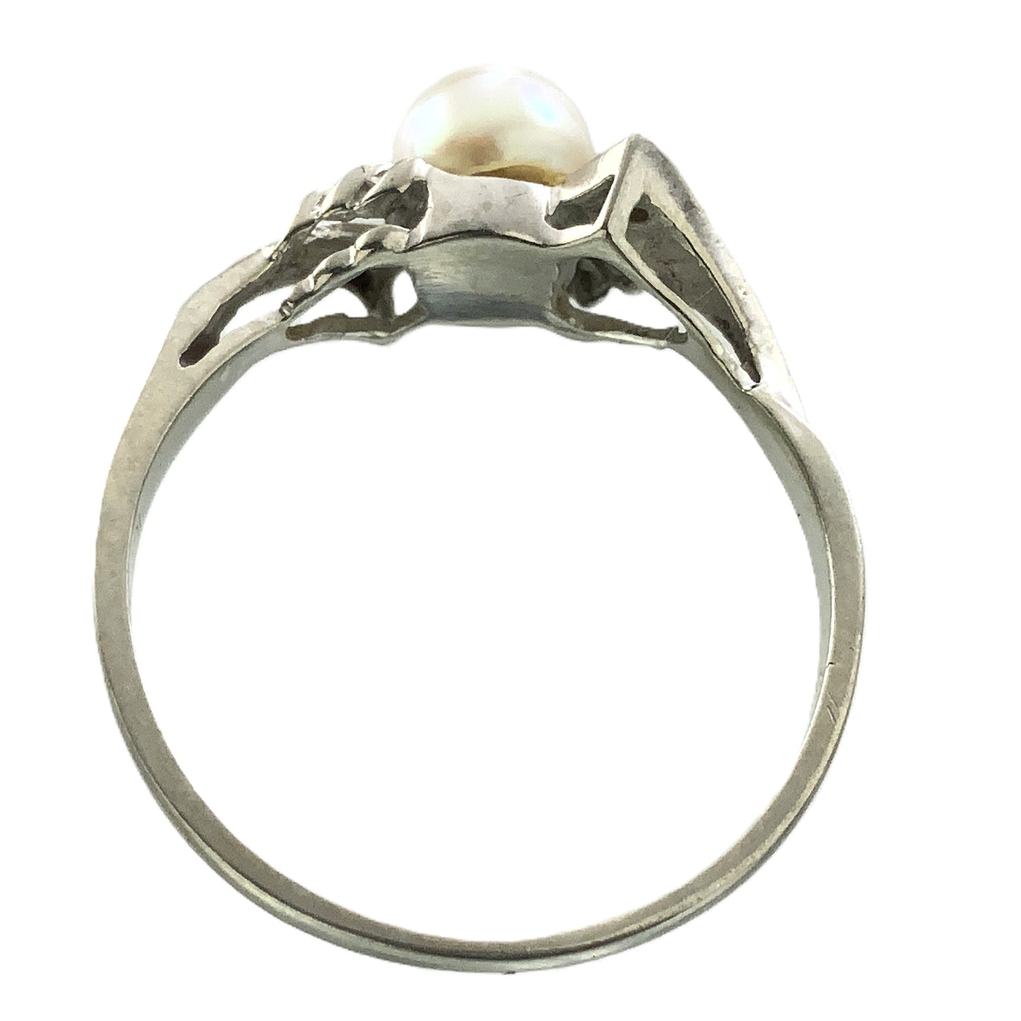 10K White Gold Solitaire Pearl Size 6.75 Ring AU393