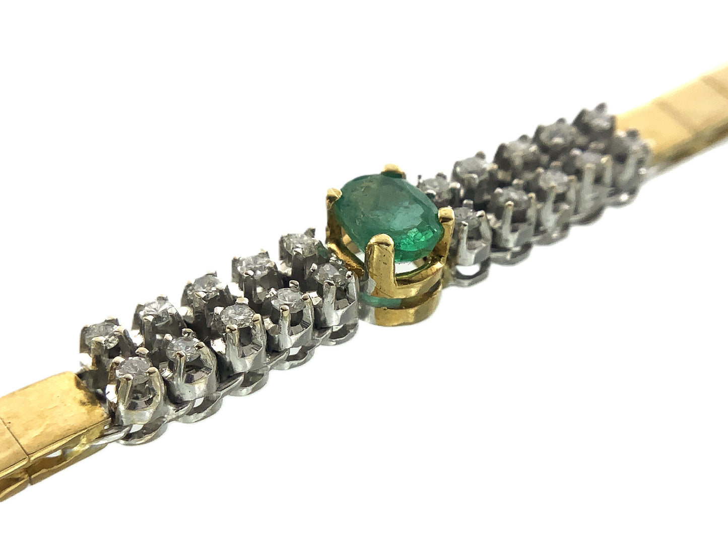 18K White Gold Oval Emerald 7.25in x 3.52mm Tennis Bracelet AU394