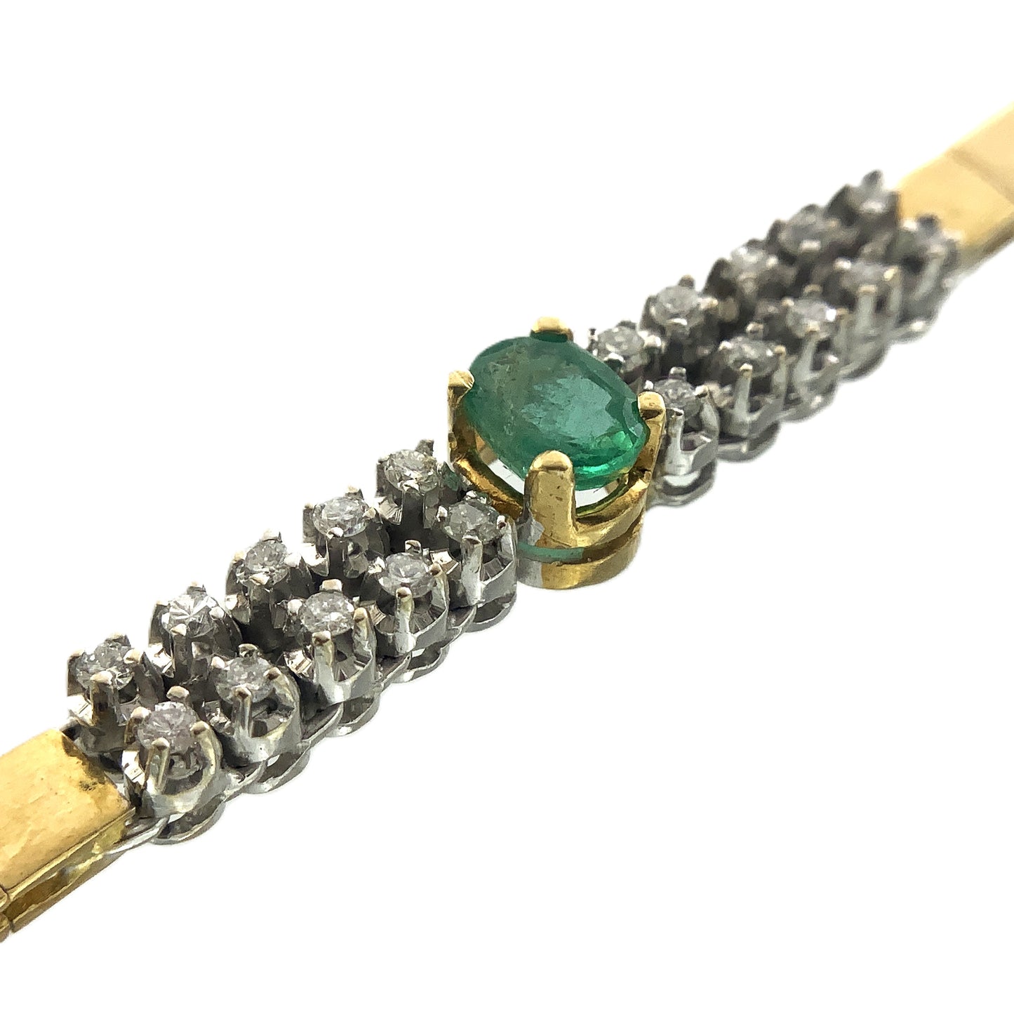 18K White Gold Oval Emerald 7.25in x 3.52mm Tennis Bracelet AU394