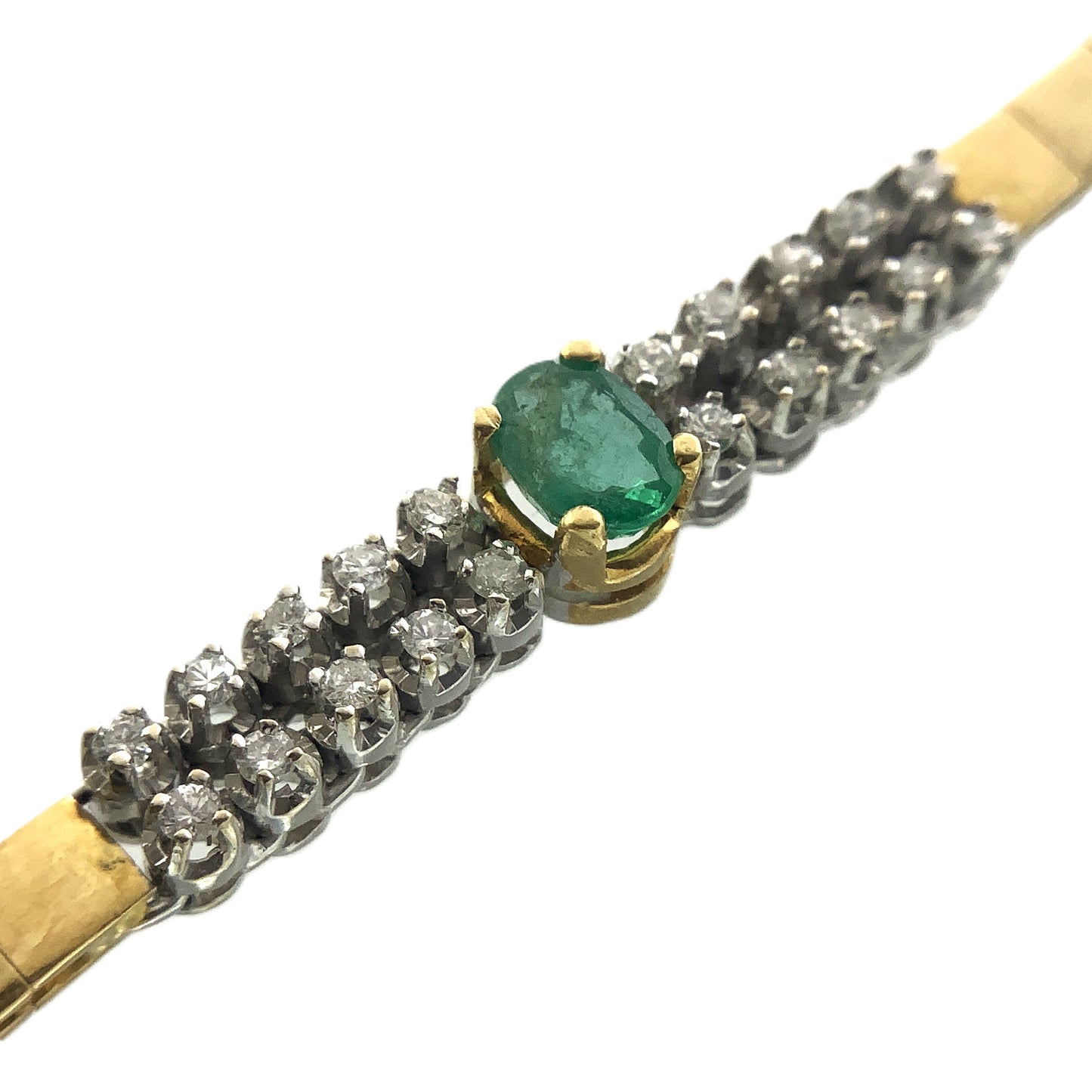 18K White Gold Oval Emerald 7.25in x 3.52mm Tennis Bracelet AU394