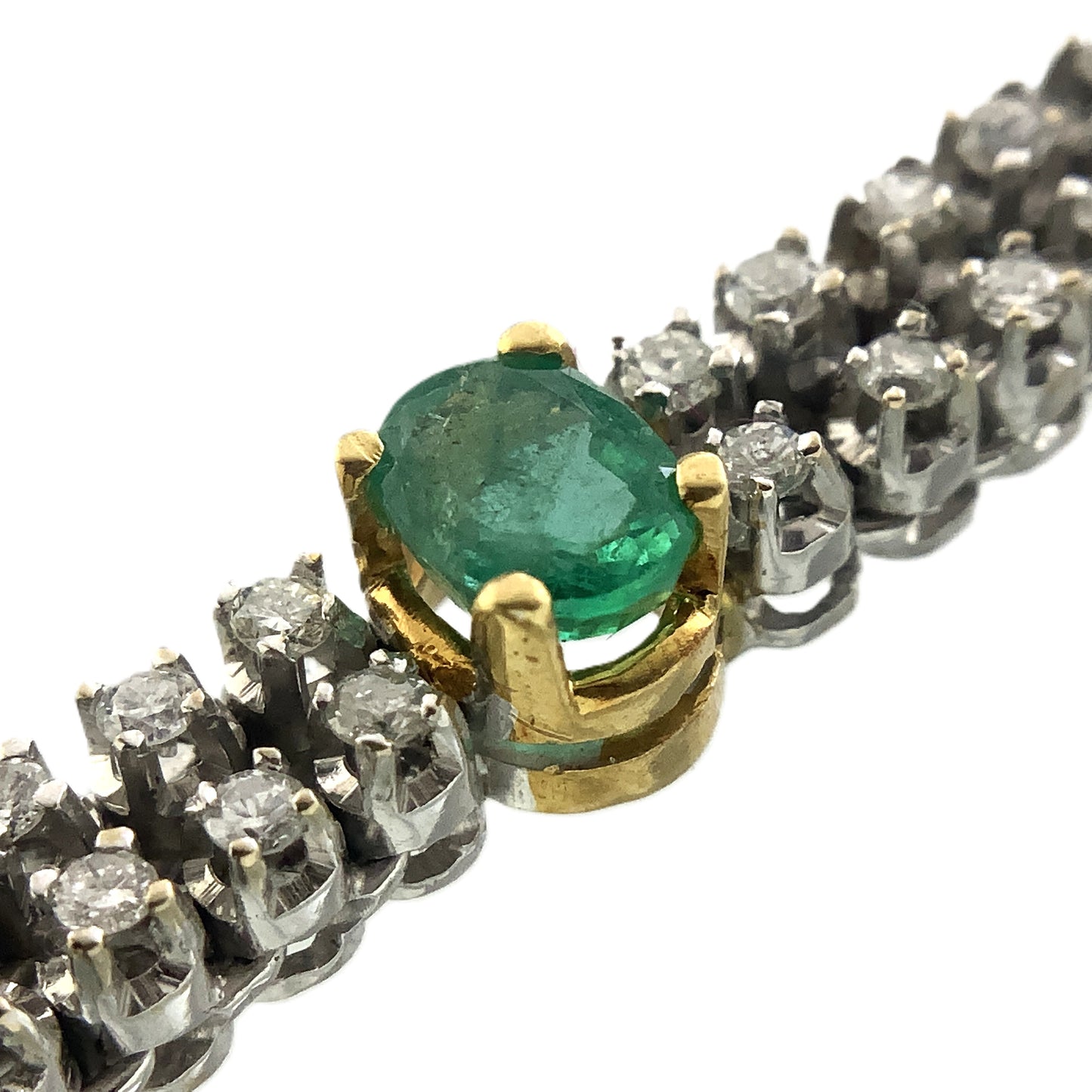 18K White Gold Oval Emerald 7.25in x 3.52mm Tennis Bracelet AU394