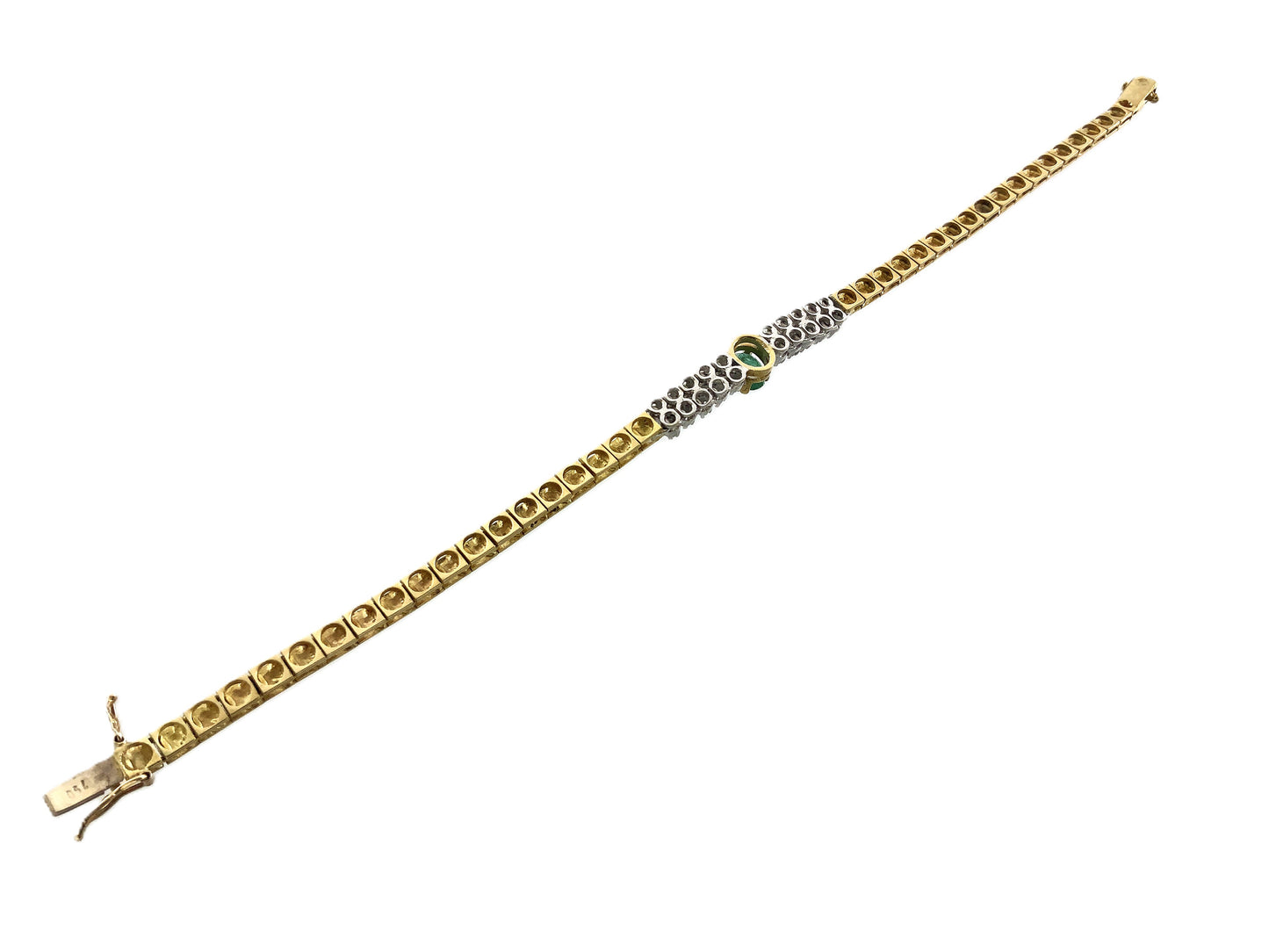 18K White Gold Oval Emerald 7.25in x 3.52mm Tennis Bracelet AU394