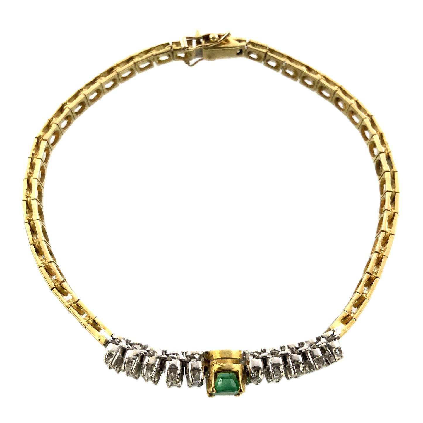 18K White Gold Oval Emerald 7.25in x 3.52mm Tennis Bracelet AU394
