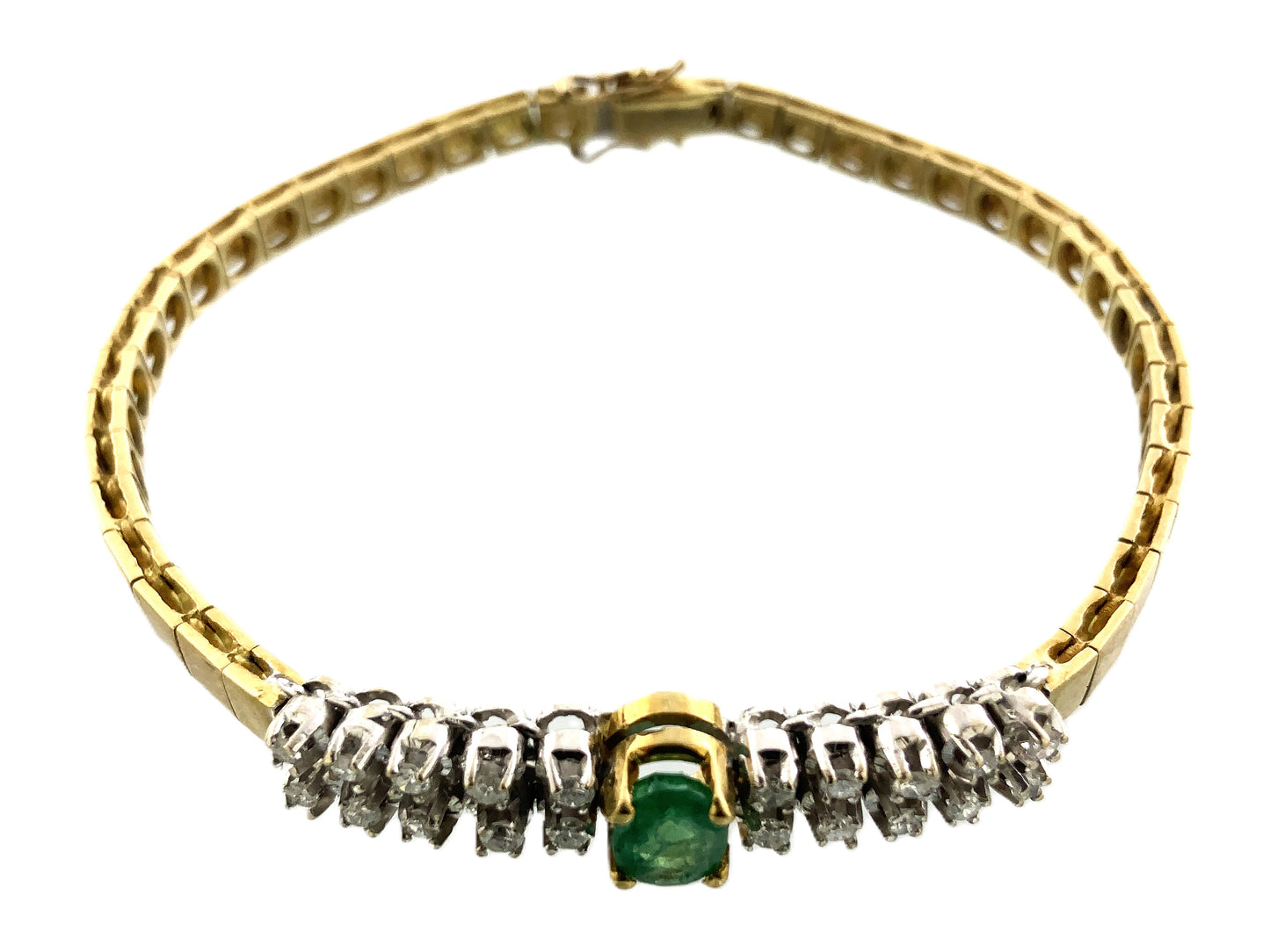 18K White Gold Oval Emerald 7.25in x 3.52mm Tennis Bracelet AU394