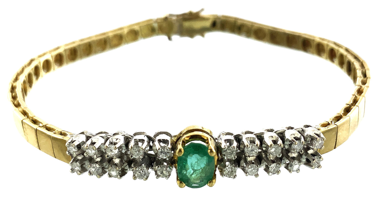 18K White Gold Oval Emerald 7.25in x 3.52mm Tennis Bracelet AU394