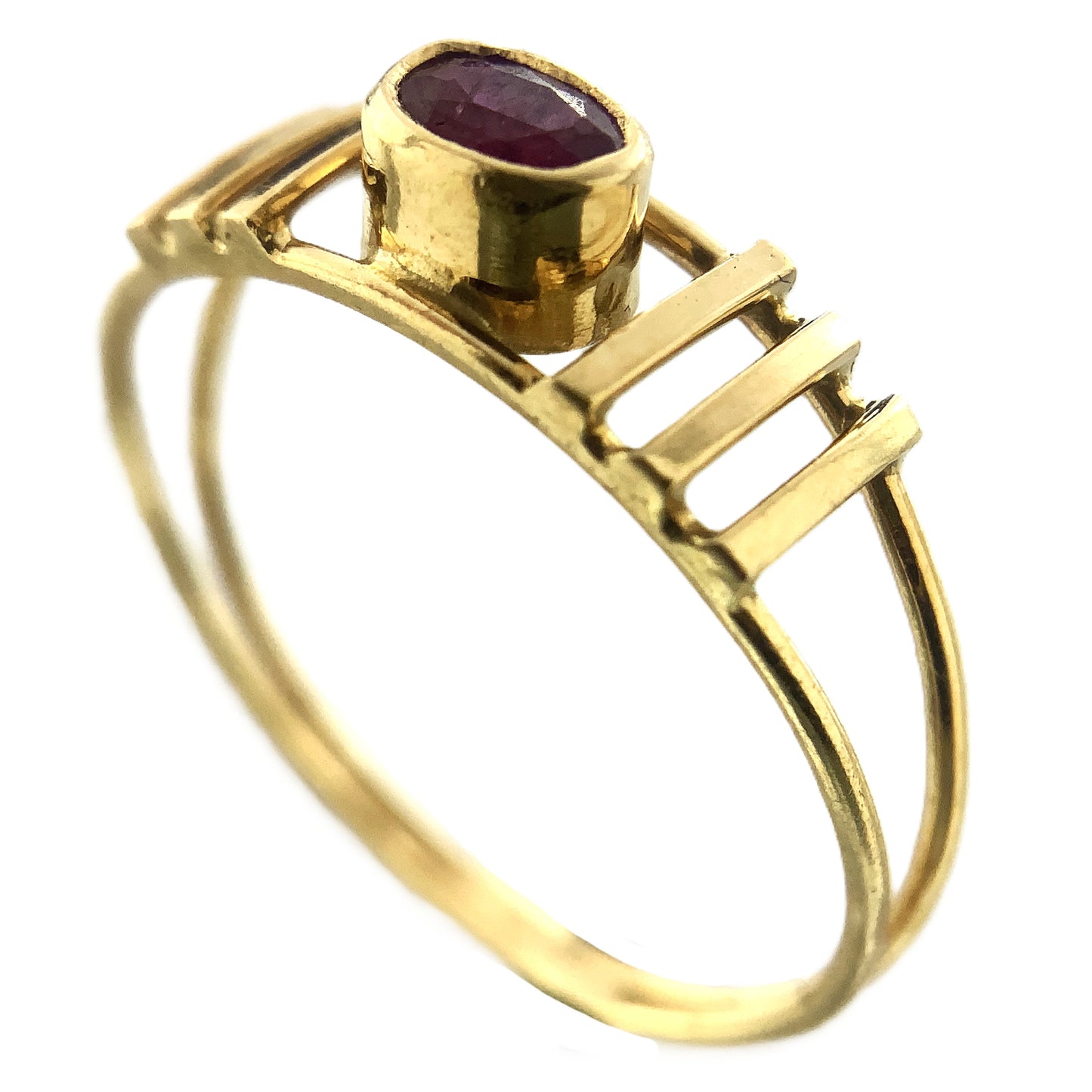 18K Yellow Gold Oval Cut Red Ruby Gemstone Size 5.75 Ring AU398
