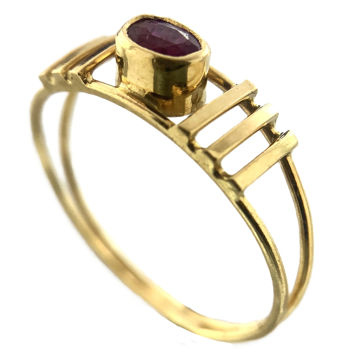 18K Yellow Gold Oval Cut Red Ruby Gemstone Size 5.75 Ring AU398
