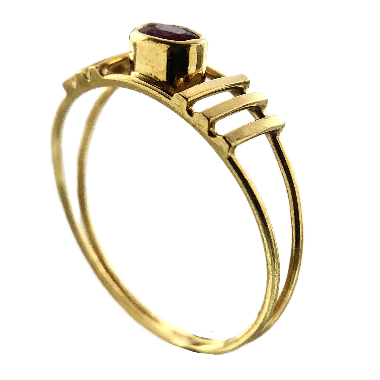 18K Yellow Gold Oval Cut Red Ruby Gemstone Size 5.75 Ring AU398