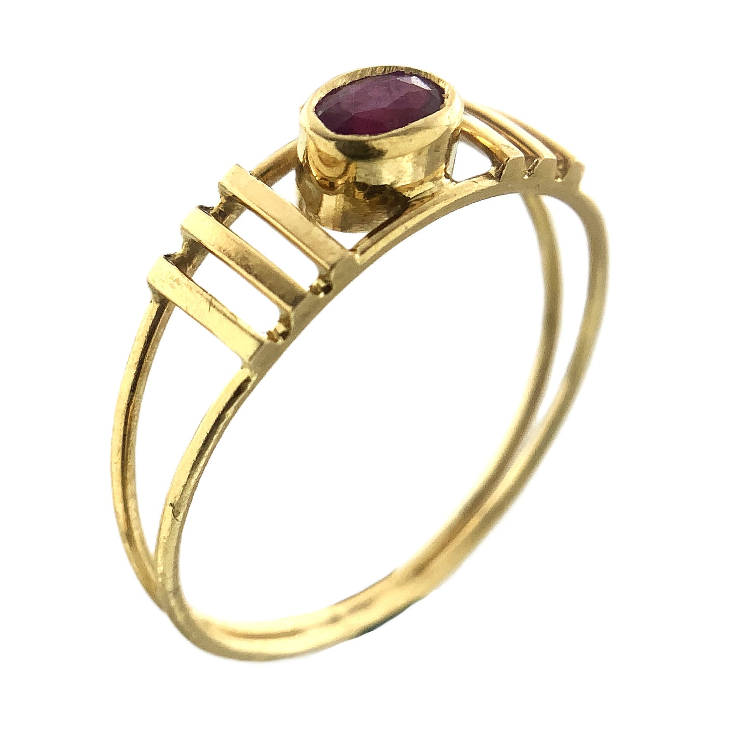 18K Yellow Gold Oval Cut Red Ruby Gemstone Size 5.75 Ring AU398