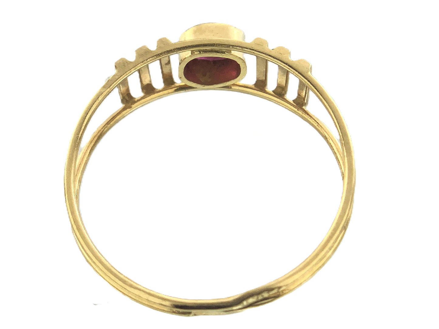 18K Yellow Gold Oval Cut Red Ruby Gemstone Size 5.75 Ring AU398