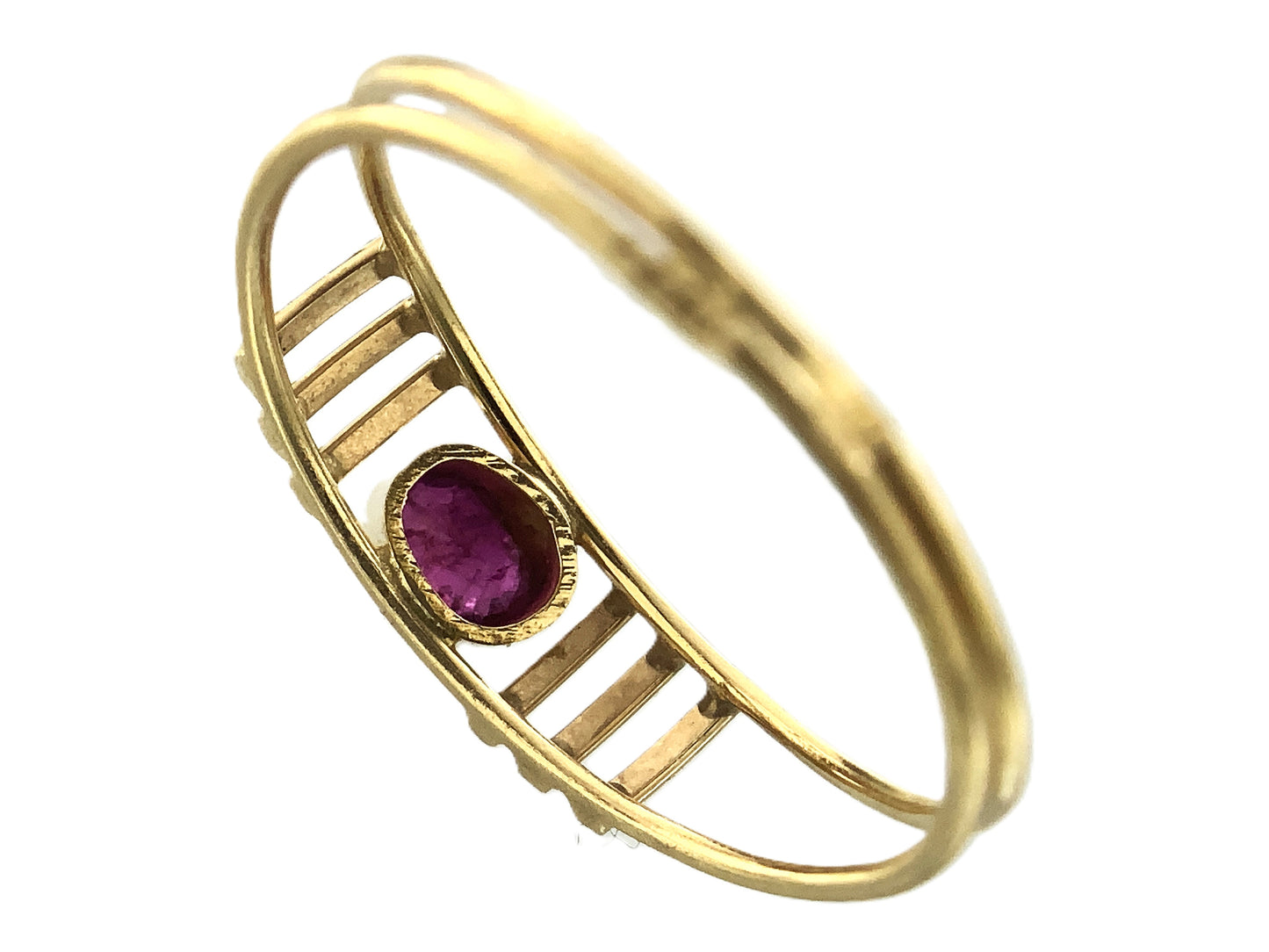 18K Yellow Gold Oval Cut Red Ruby Gemstone Size 5.75 Ring AU398