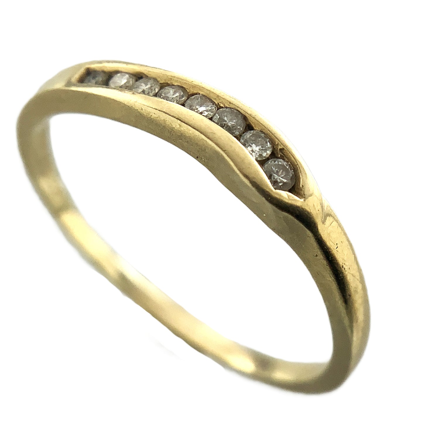 14K Yellow Gold Wishbone Channel with 8 Round Diamonds .12 Total Carats Size 7 Ring AU401