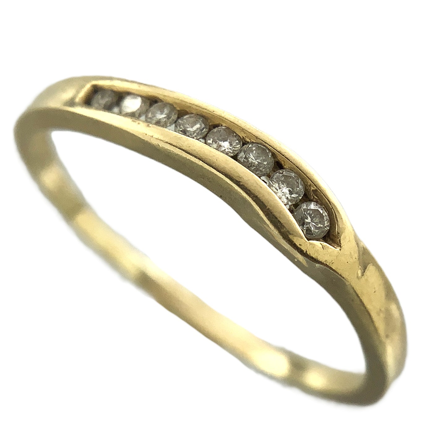 14K Yellow Gold Wishbone Channel with 8 Round Diamonds .12 Total Carats Size 7 Ring AU401