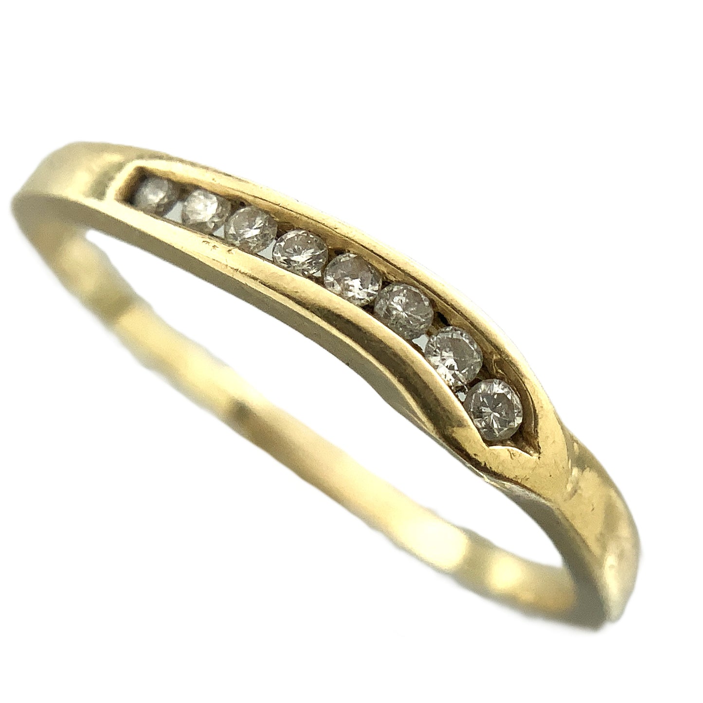 14K Yellow Gold Wishbone Channel with 8 Round Diamonds .12 Total Carats Size 7 Ring AU401