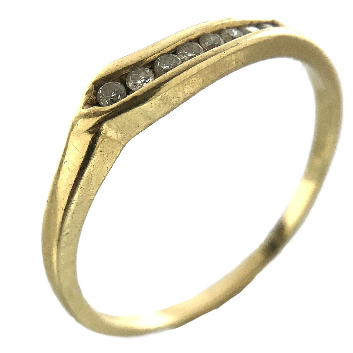 14K Yellow Gold Wishbone Channel with 8 Round Diamonds .12 Total Carats Size 7 Ring AU401