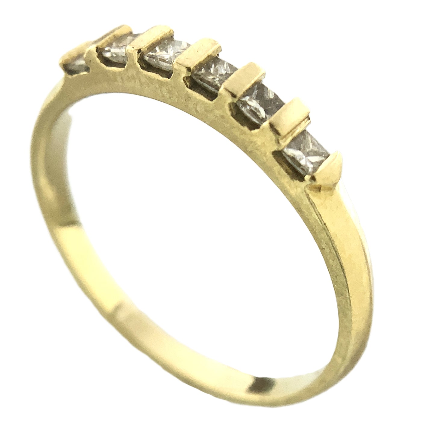 14K Yellow Gold Anniversary or Wedding Band with 6 Princess Cut Diamonds in Channel .3 Total Carats Size 6.75 Ring AU402