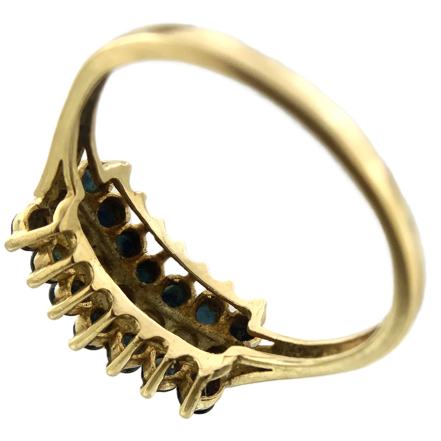 10K Yellow Gold Triple Row 14 Sapphire and 6 Round Diamonds .07 Total Carats Size 7.75 Ring AU407