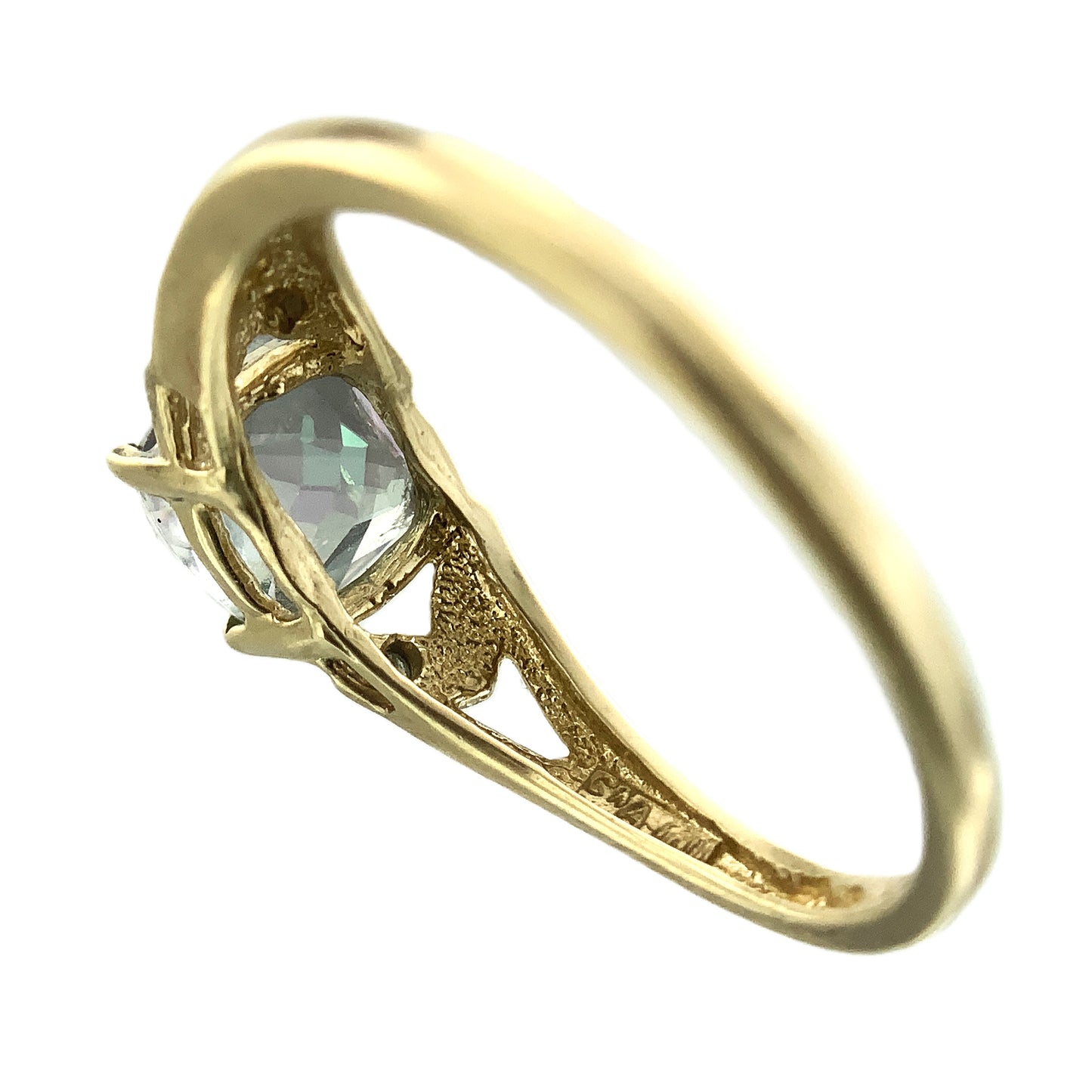10K Yellow Gold Cushion Cut Mystic Topaz and Diamond .02 Total Carats Size 7.75 Ring AU408