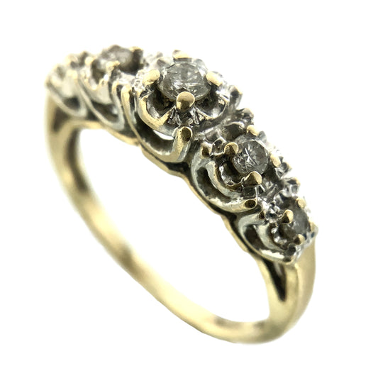 10K Yellow Gold Five Stone Diamond Band Cavendish .21 Total Carats Size 5.75 Ring AU409