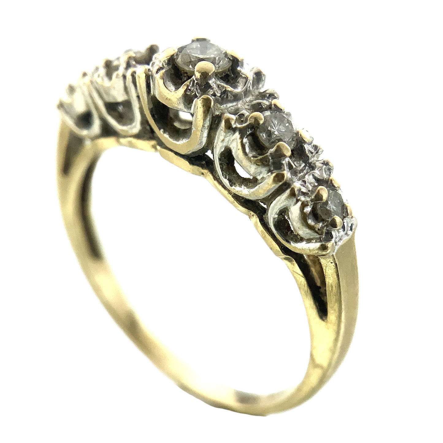 10K Yellow Gold Five Stone Diamond Band Cavendish .21 Total Carats Size 5.75 Ring AU409