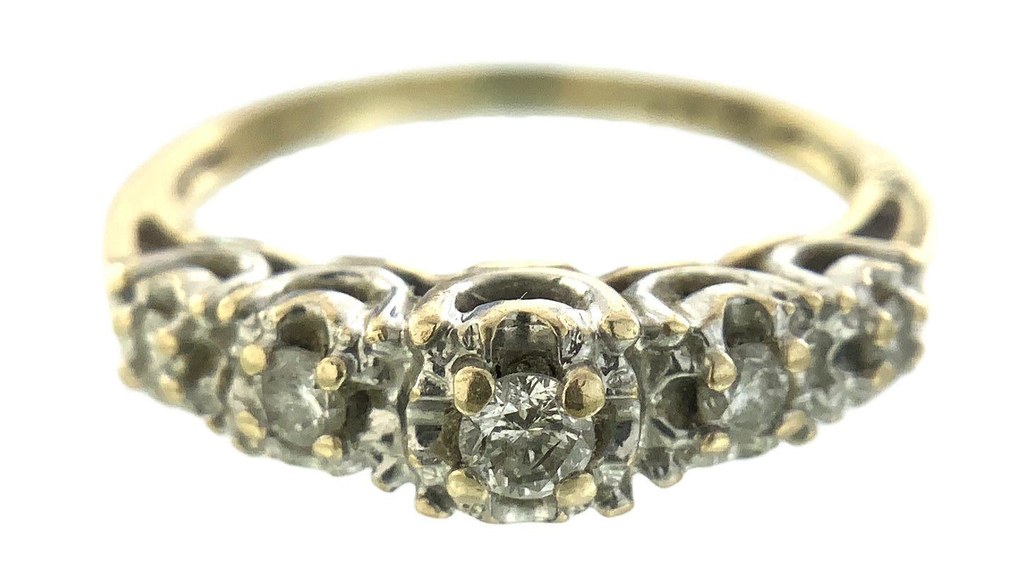 10K Yellow Gold Five Stone Diamond Band Cavendish .21 Total Carats Size 5.75 Ring AU409