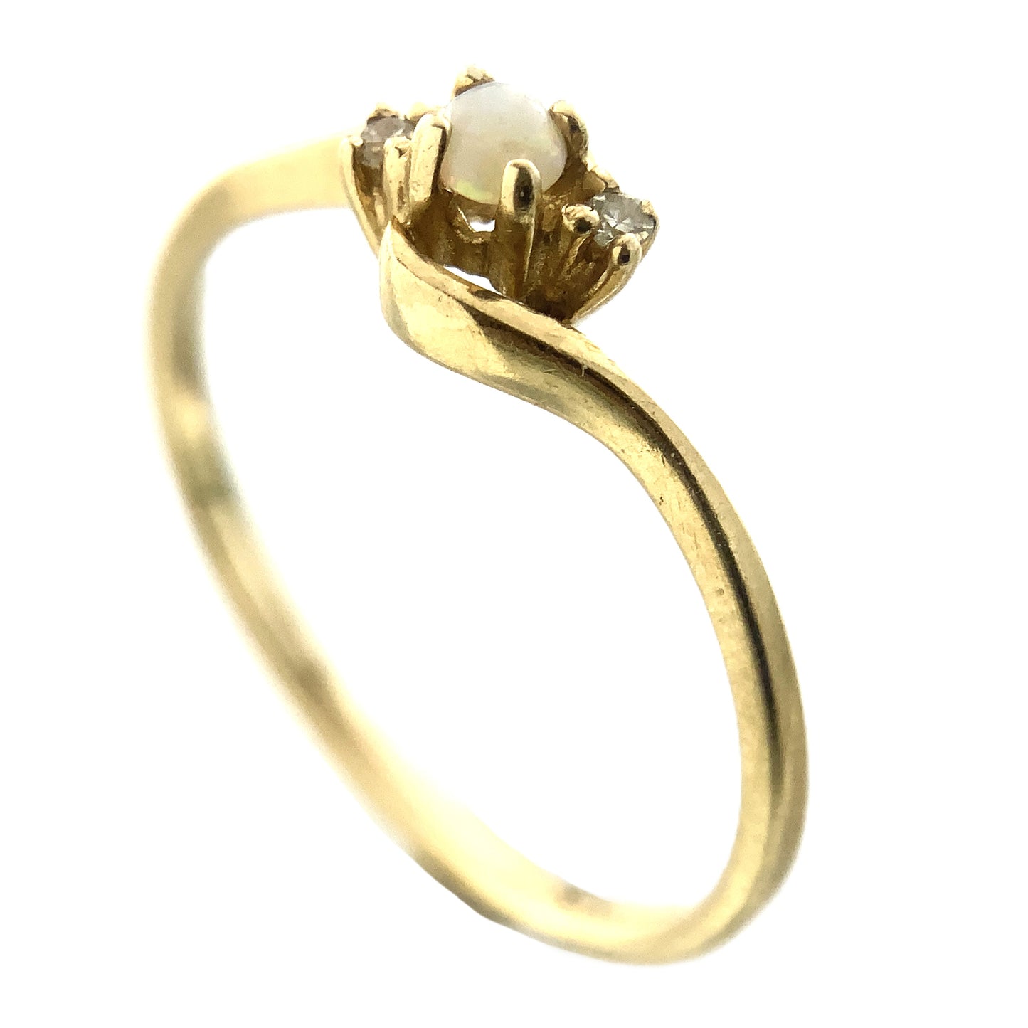 10K Yellow Gold Opan Center and 2 Diamond Accemt .02 Total Carats Size 6 Ring AU410