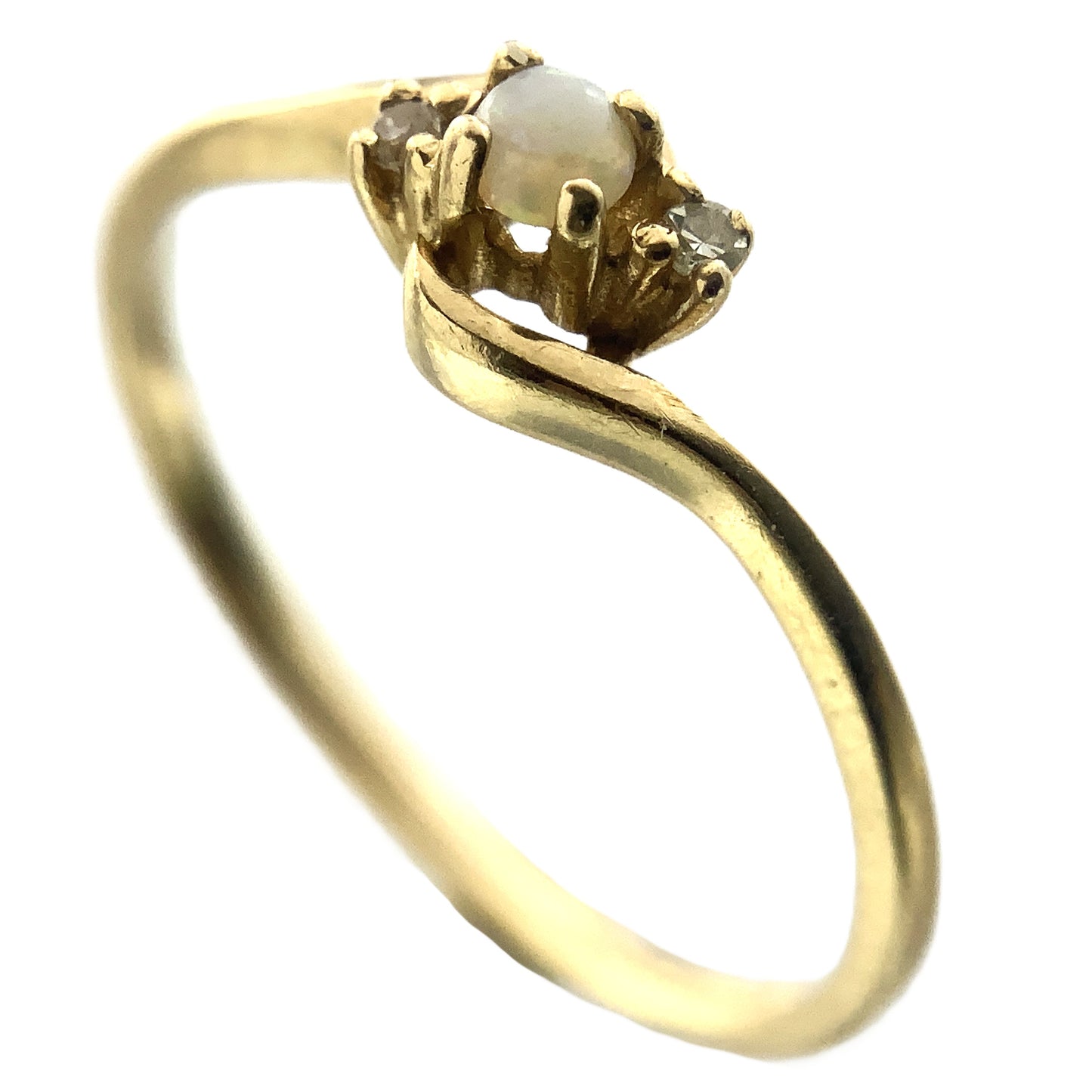 10K Yellow Gold Opan Center and 2 Diamond Accemt .02 Total Carats Size 6 Ring AU410