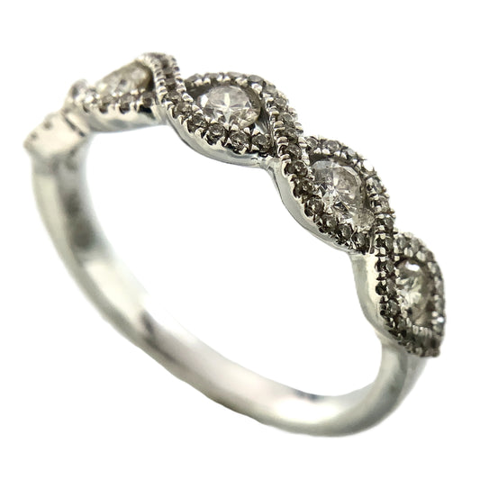 10K White Gold Wave Scalloped 5 Diamonds with Milgrain Accents .3 Total Carats Size 6.5 Ring AU411