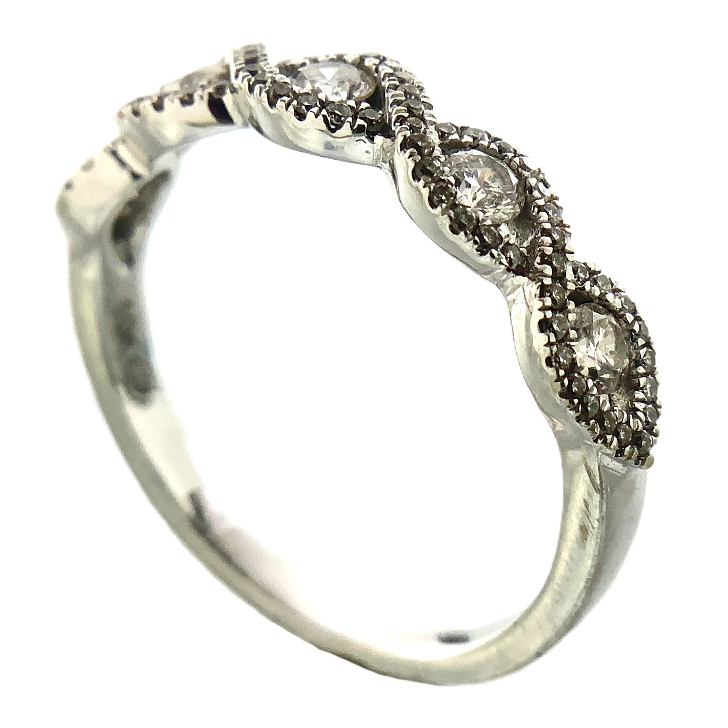 10K White Gold Wave Scalloped 5 Diamonds with Milgrain Accents .3 Total Carats Size 6.5 Ring AU411