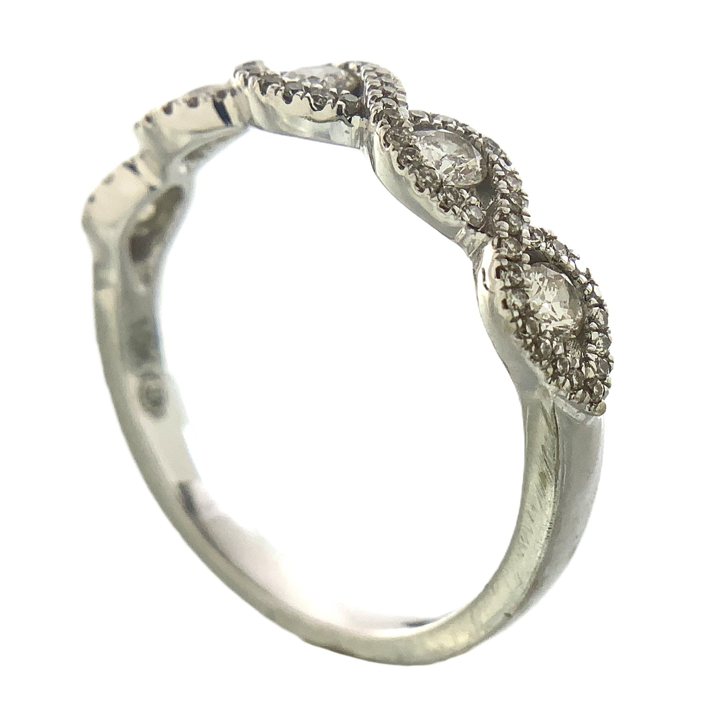 10K White Gold Wave Scalloped 5 Diamonds with Milgrain Accents .3 Total Carats Size 6.5 Ring AU411