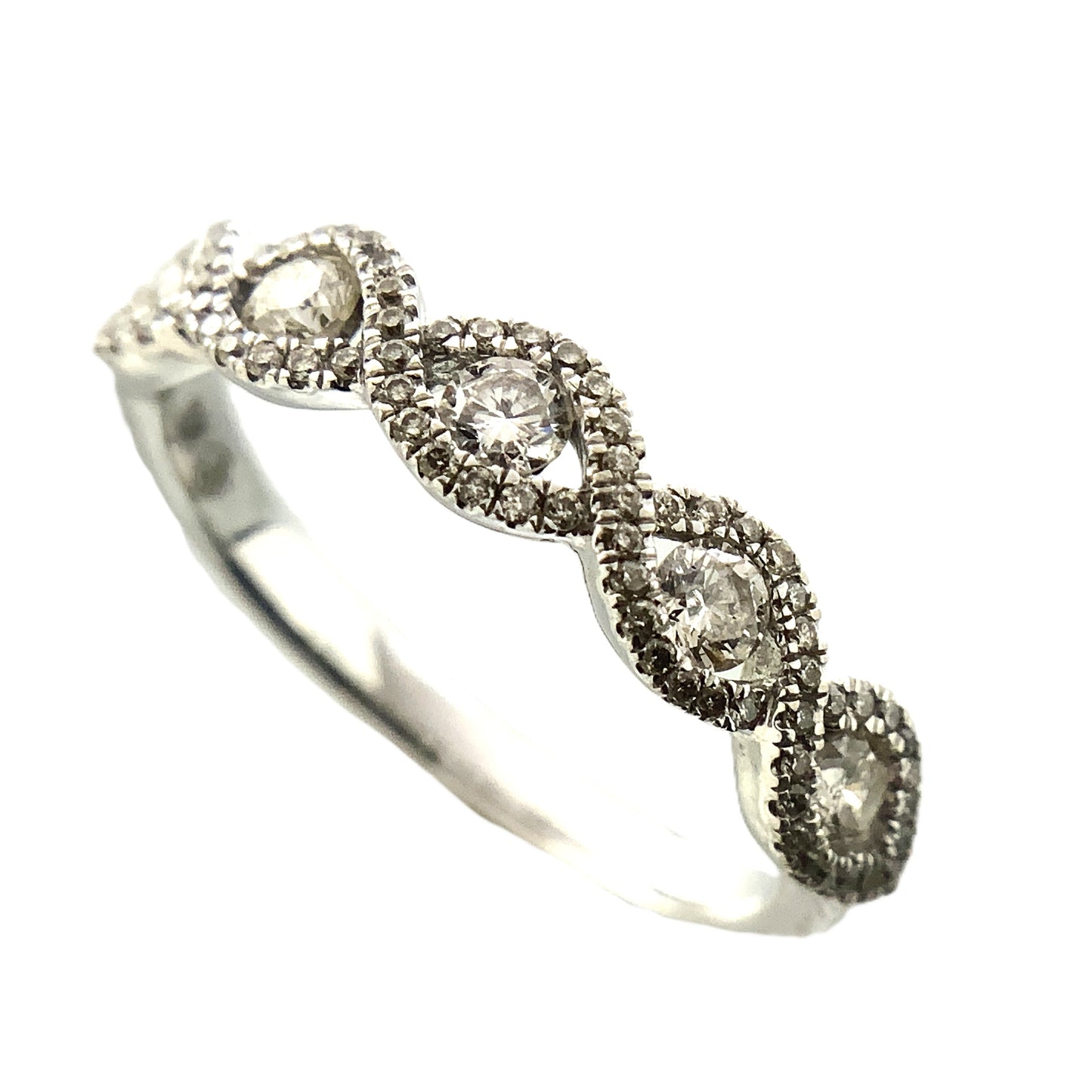 10K White Gold Wave Scalloped 5 Diamonds with Milgrain Accents .3 Total Carats Size 6.5 Ring AU411
