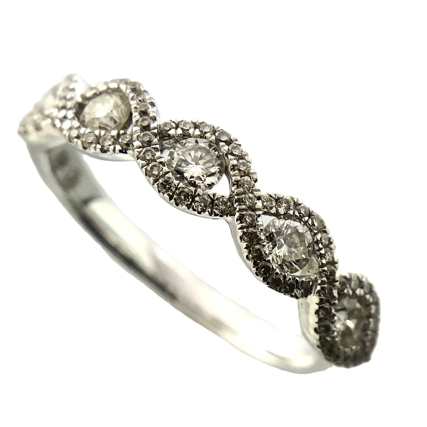 10K White Gold Wave Scalloped 5 Diamonds with Milgrain Accents .3 Total Carats Size 6.5 Ring AU411